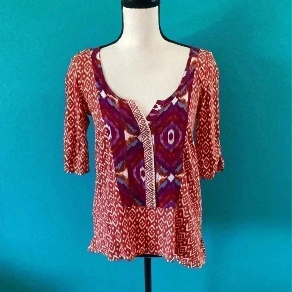 Anthropologie Akemi + kin blood orange ikat print blouse